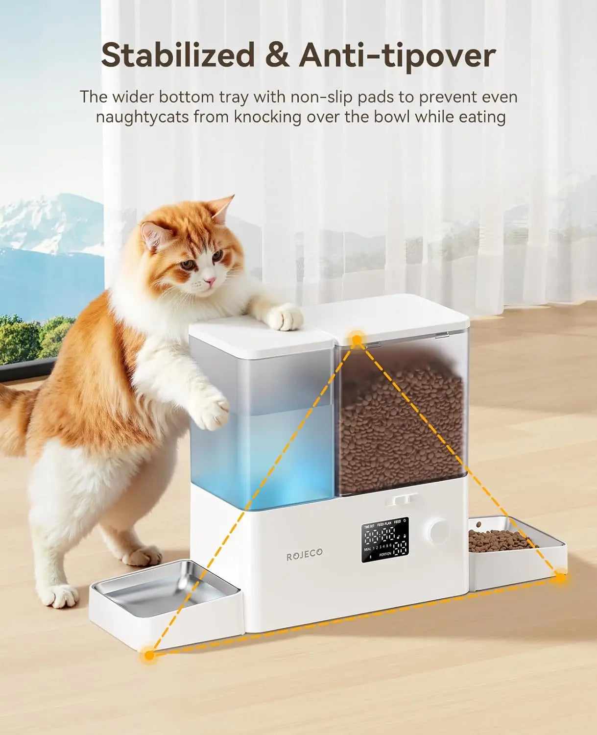 Automatic Cat Feeder and Water Dispenser,36Cups/8.5L 2-in-1 StainlSteel Bowls Large Capacity Cat Food Dispenser and Gravity