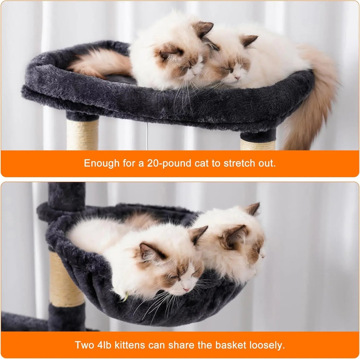 Cat Tree, 68 inch Multi-Level Cat Tower for Indoor Cats, 2 Widened Plush Perches Cat Condo with
