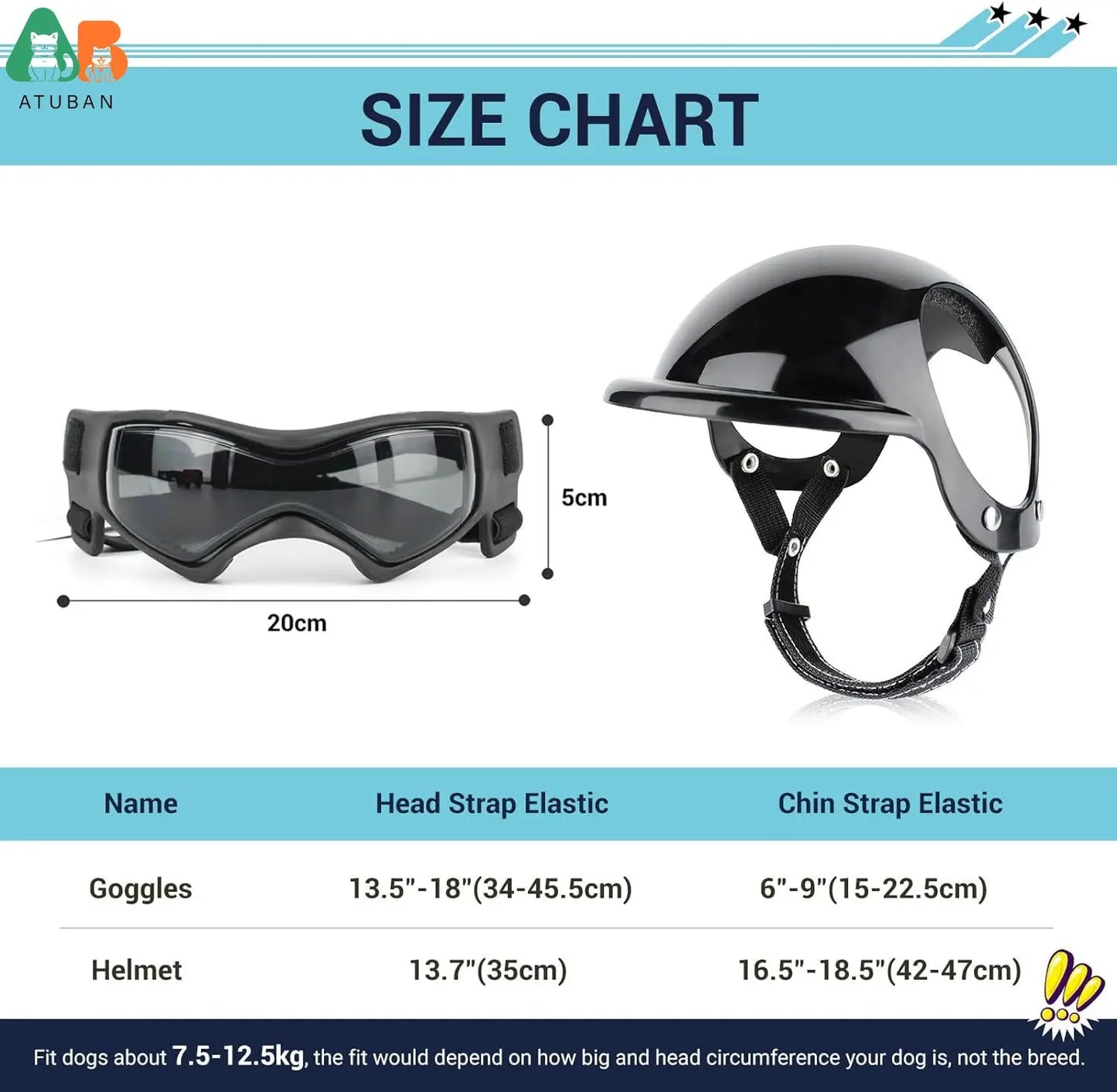 ATUBAN Dog Helmet and Dog Goggles for-Pet Motorcycle Helmet Hat with Ear Holes Adjustable Straps Safety Helmet for Puppy Riding