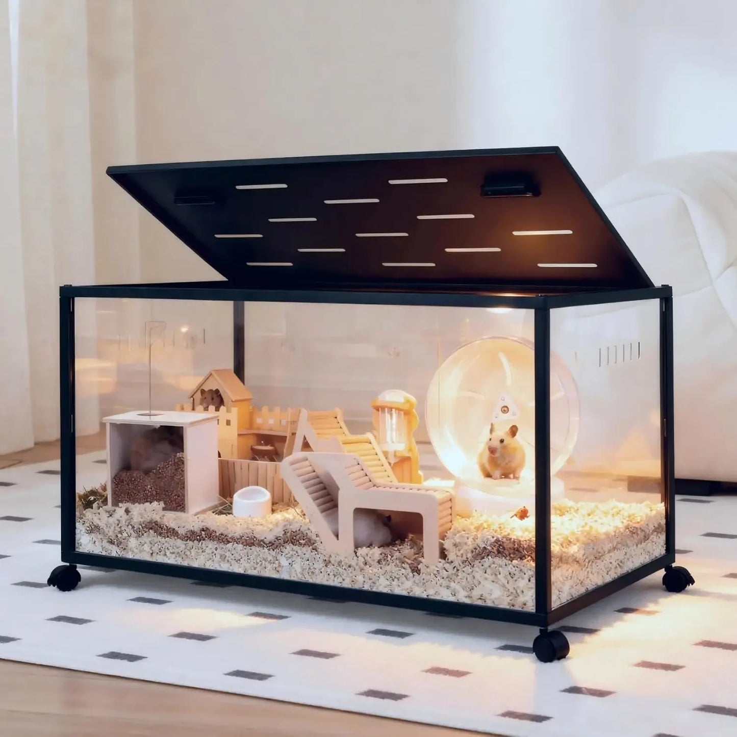 Hamster Cage, 360-Viewing Metal Rat Cage, Chewproof, Stackable Large Cage with Top Access, for Dwarf Syrian Hamster, Gerbil, Mou