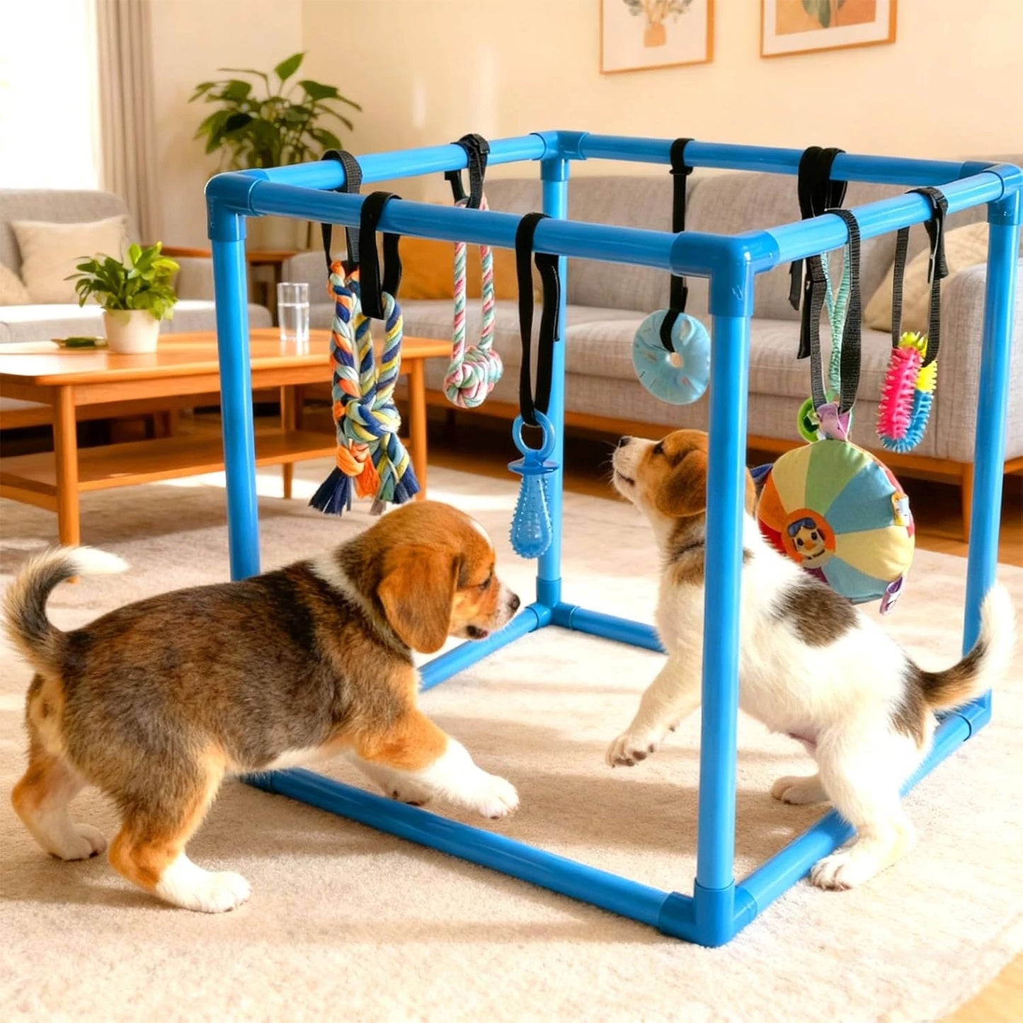 Puppy Play Gym with 8 Hanging Toys Interactive Indoor Jungle Gym ABS Frame with Adjustable Elastic Straps Little Puppy Teething