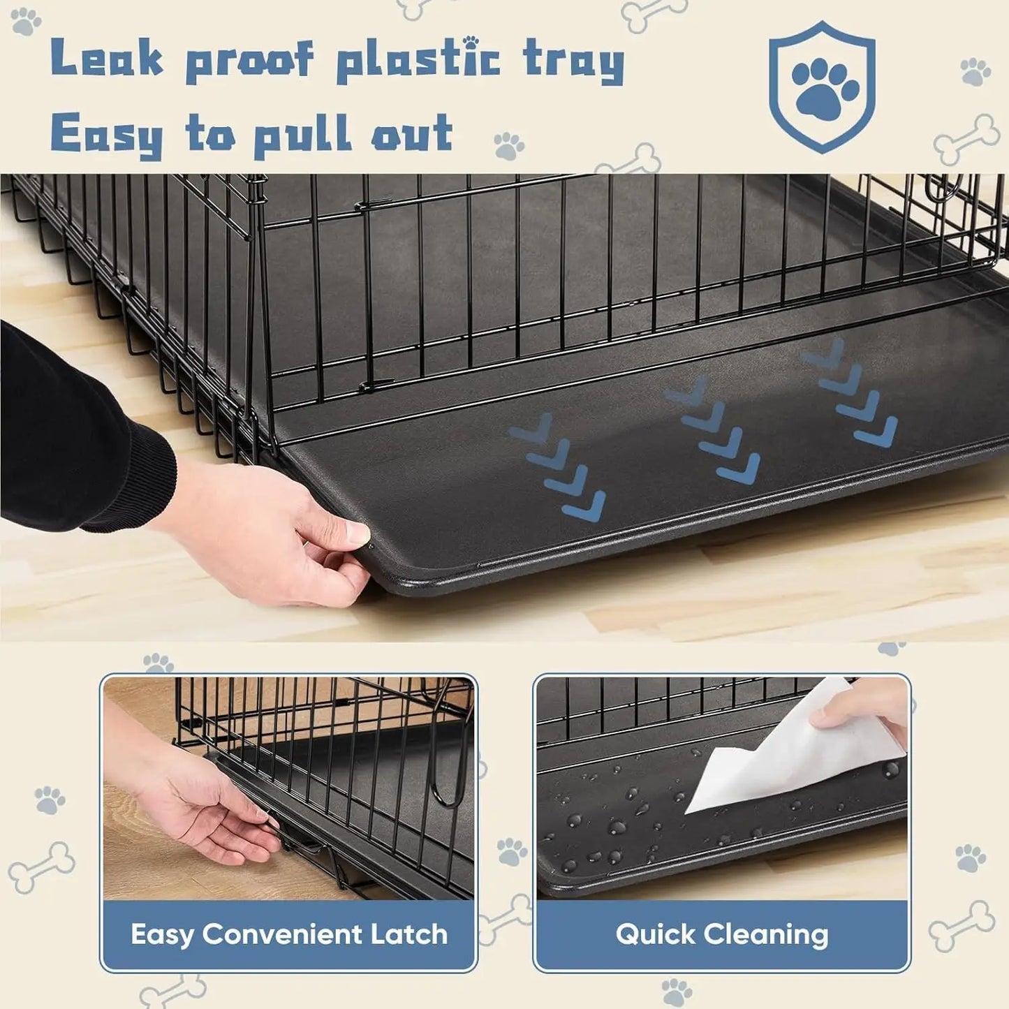 24 Inch Small Single Door Dog Cage with Leak-Proof Pan Tray, Folding Metal Wire Pet Kennel for Indoor, Outdoor, Travel