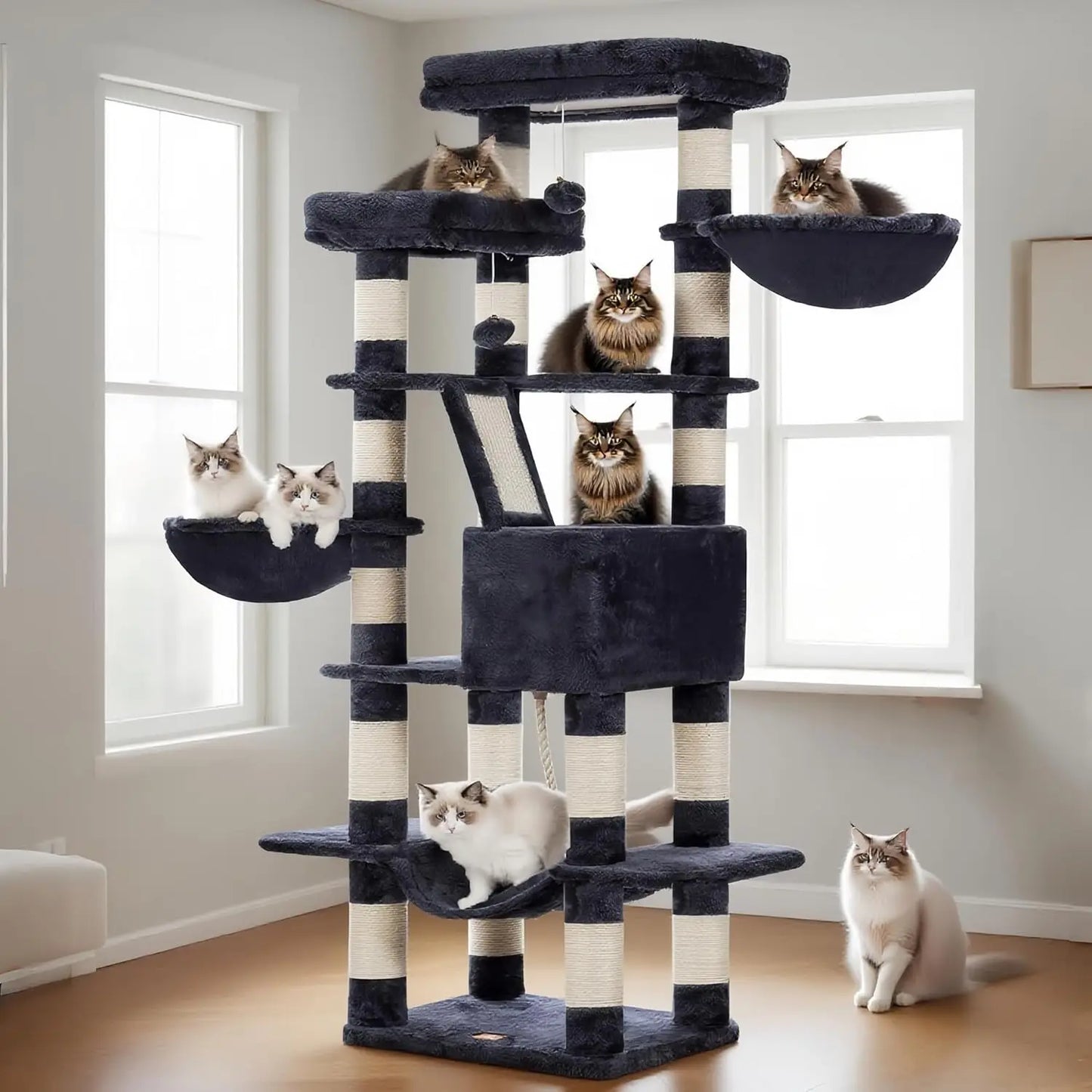 Cat Tree, 68 inch Multi-Level Cat Tower for Indoor Cats, 2 Widened Plush Perches Cat Condo with