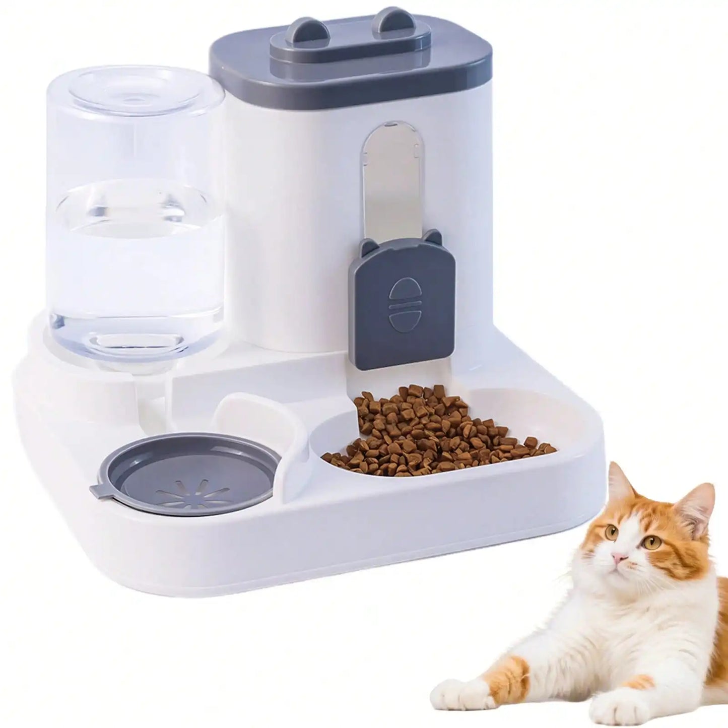 Automatic Cat Feeder And Water Dispenser In Set With Pet Food Bowl,Gravity Dog Waterer And Food Feeder For Small Medium Dog Cat