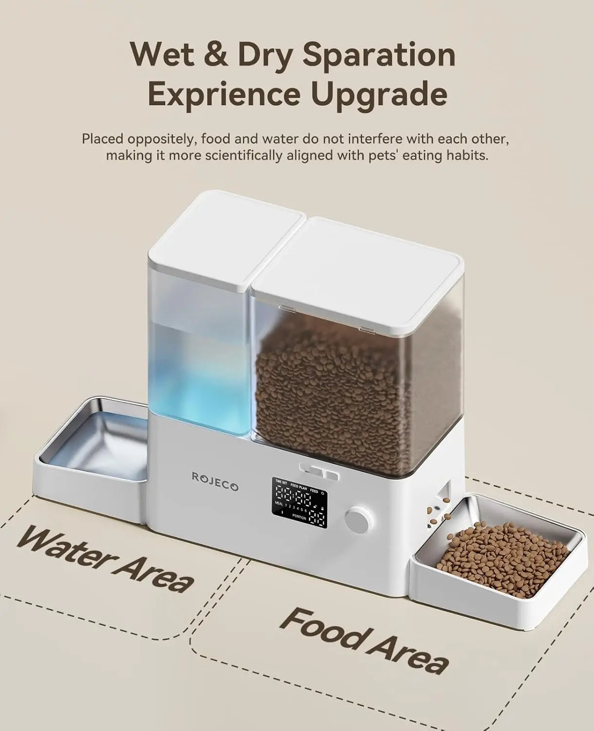 Automatic Cat Feeder and Water Dispenser,36Cups/8.5L 2-in-1 StainlSteel Bowls Large Capacity Cat Food Dispenser and Gravity