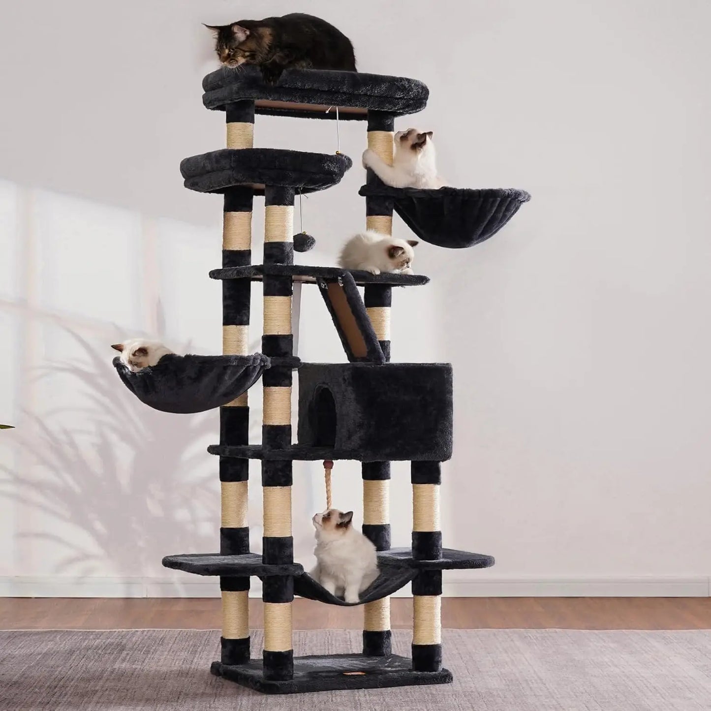 Cat Tree, 68 inch Multi-Level Cat Tower for Indoor Cats, 2 Widened Plush Perches Cat Condo with