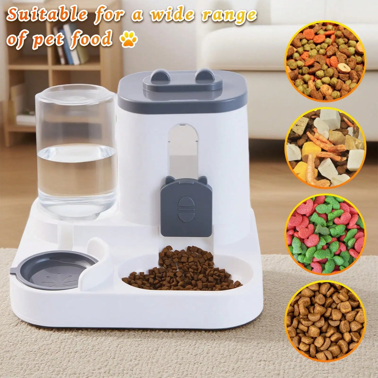 Automatic Cat Feeder And Water Dispenser In Set With Pet Food Bowl,Gravity Dog Waterer And Food Feeder For Small Medium Dog Cat