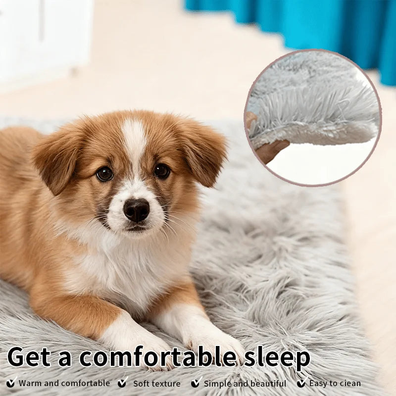 Large Thick Warm Plush Dog Bed & Cat Mat - 1pc Removable Washable Cover, Grey/White Pile, Soft Polyester for All Dog Sizes