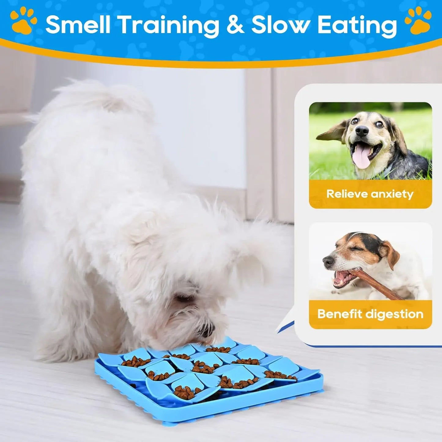 Silicone Snuffle Mat for Dogs, Slow Feeder Lick Mat with Suction Cups, Dog Puzzle Toy for Smell Training & Eating (Blue)