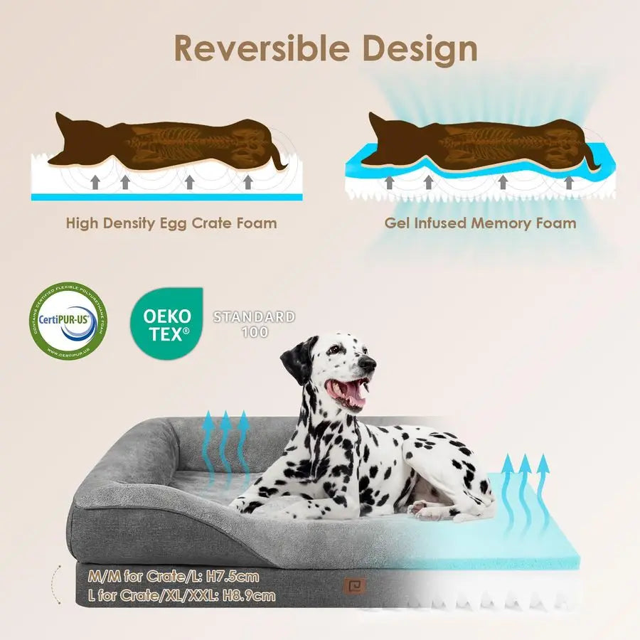 Memory Foam XL Dog Bed for XLarge Sized, Extra Large Orthopedic Dog Sofa with Sides and Waterproof Liner, Washable Bolster Pet