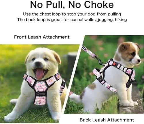 Petmolico Pet Harness & Leash Set for Small Dogs – Easy Control, Reflective Vest, Poop Bag Holder, Pink Flowers
