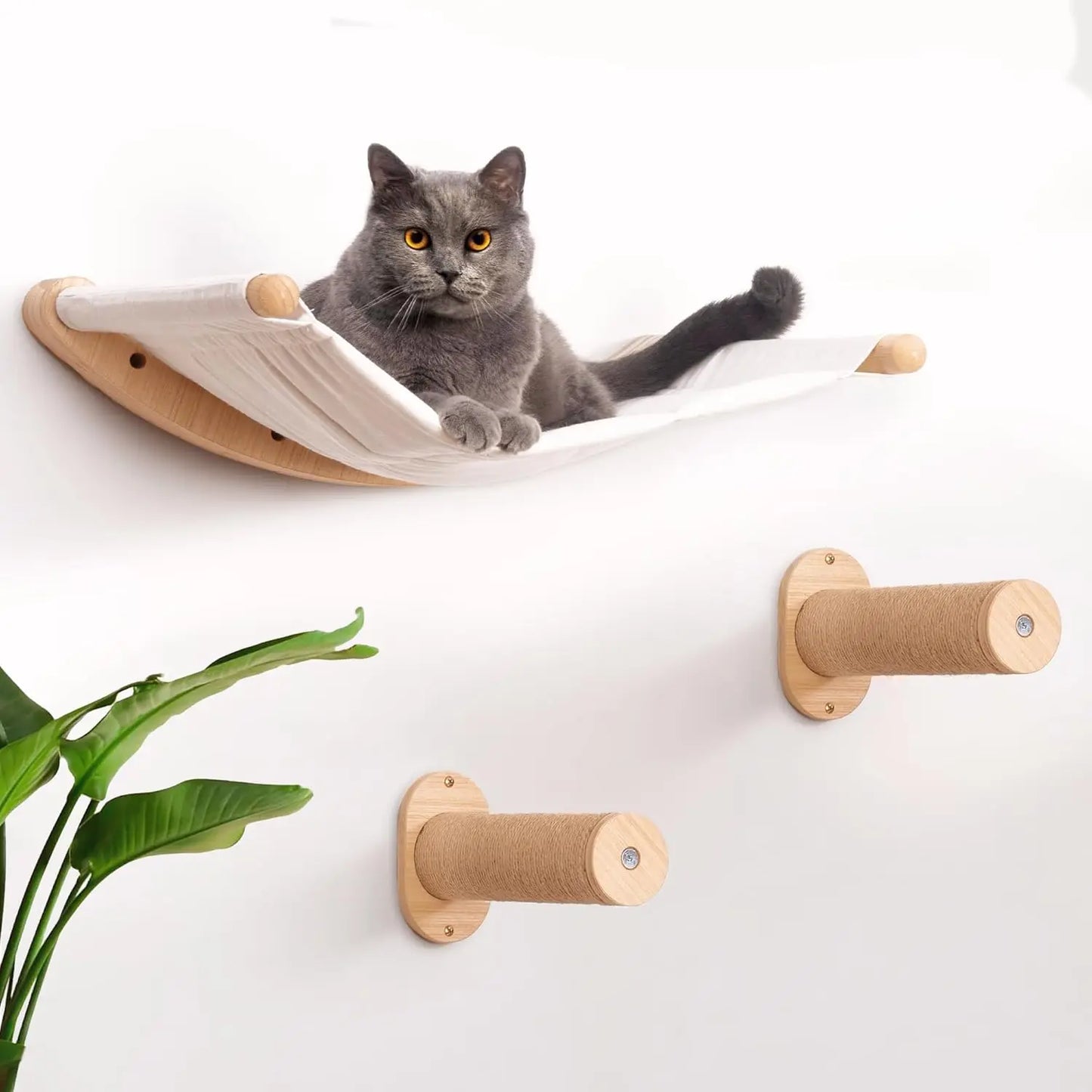 Wall Mounted Cat Hammock with Two Steps - Modern Cat Bed & Furniture for Indoor and Large Cats