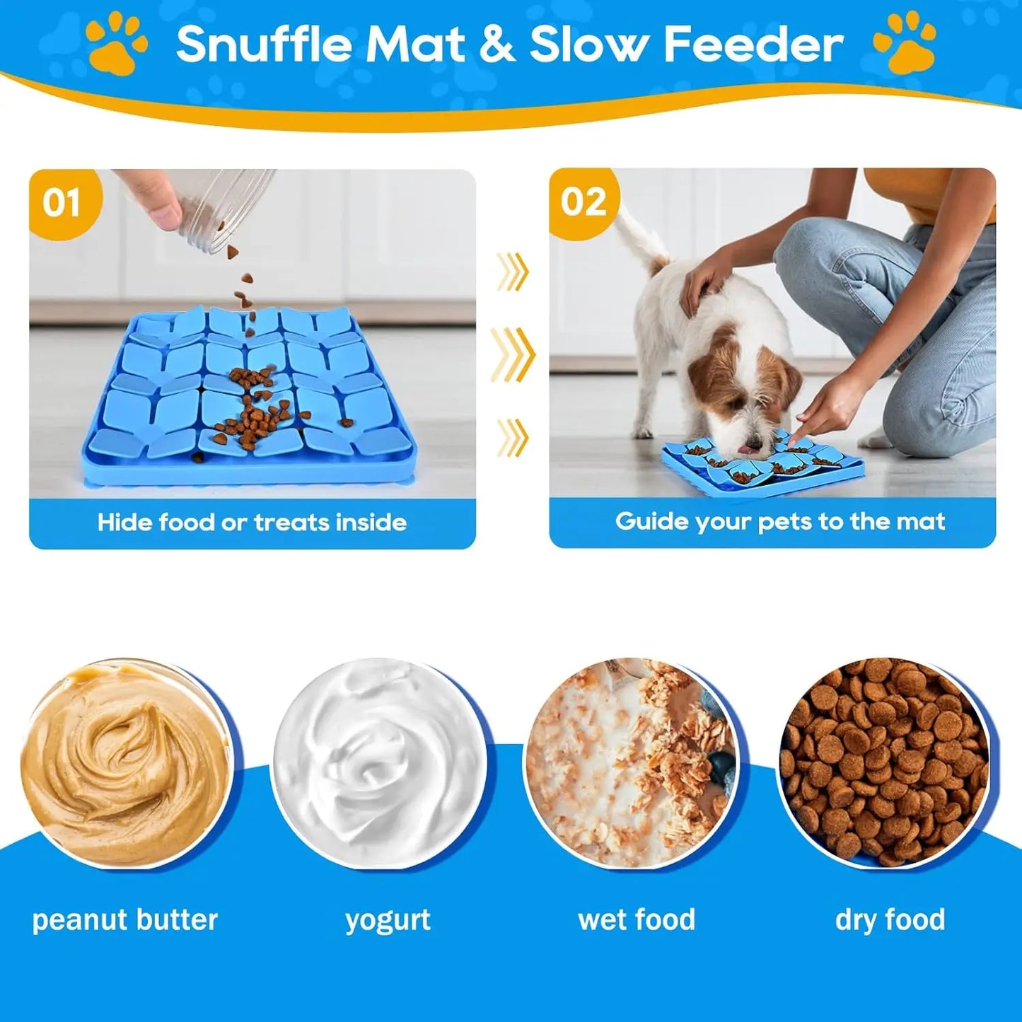 Silicone Snuffle Mat for Dogs, Slow Feeder Lick Mat with Suction Cups, Dog Puzzle Toy for Smell Training & Eating (Blue)