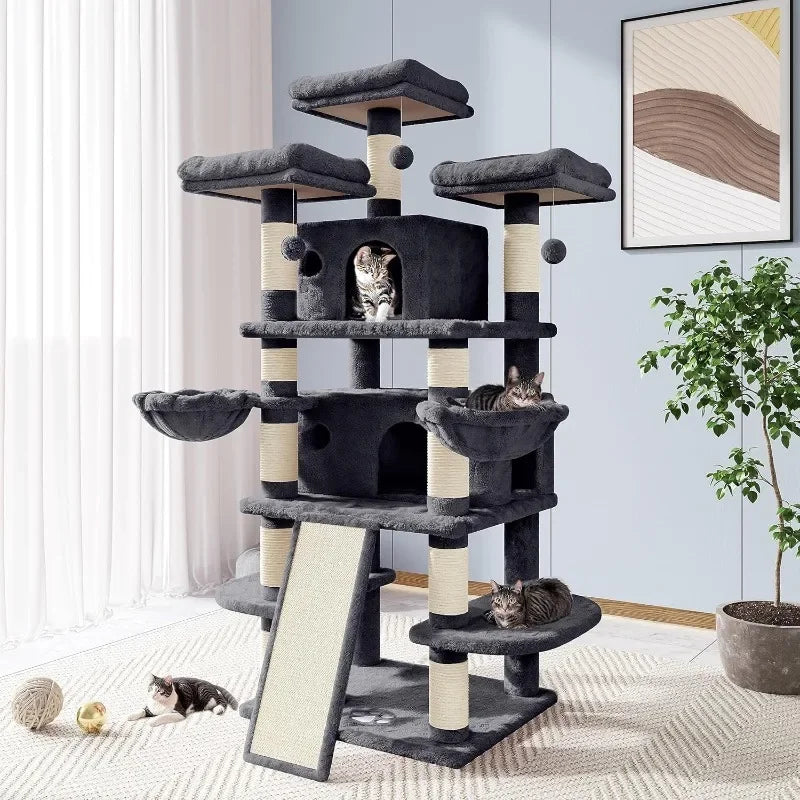 NEW 68 Inches Cat Tree/House and Towers for Big Feline/Scratching Post/Multi-Level Large Kitty Climbing Tree with Condo