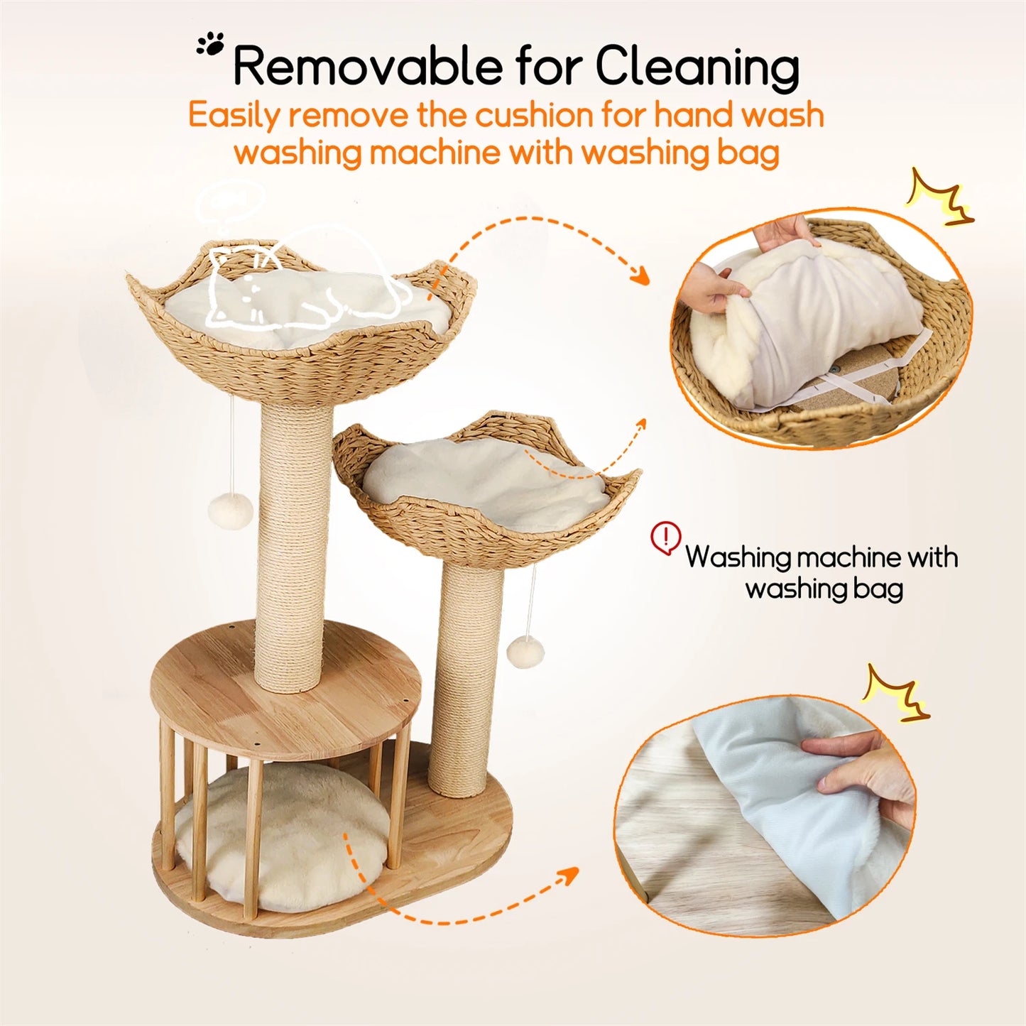3 Tier Cat Tree Activity Tower Condo Furniture with Plush Cushion and Dangling Ball Sisal Scratching Post for Indoor Cats