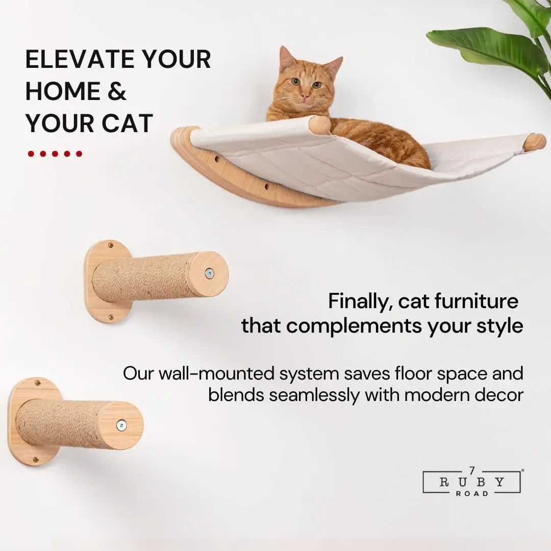 Wall Mounted Cat Hammock with Two Steps - Modern Cat Bed & Furniture for Indoor and Large Cats
