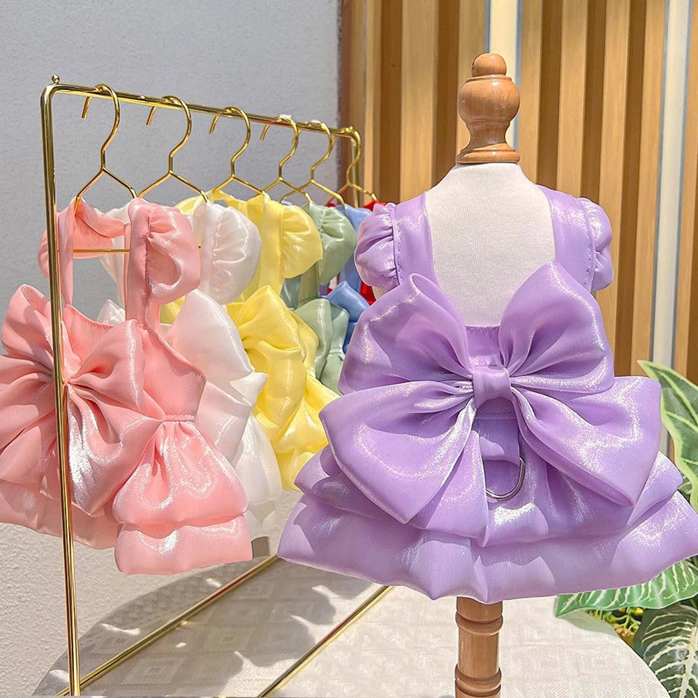 Dog Cat Big Bow Shiny Yarn Skirts Puppy Butterfly Skirt Summer Pet Skirt Princess Dog Wedding Dress Cat Dog Bowtie Clothes