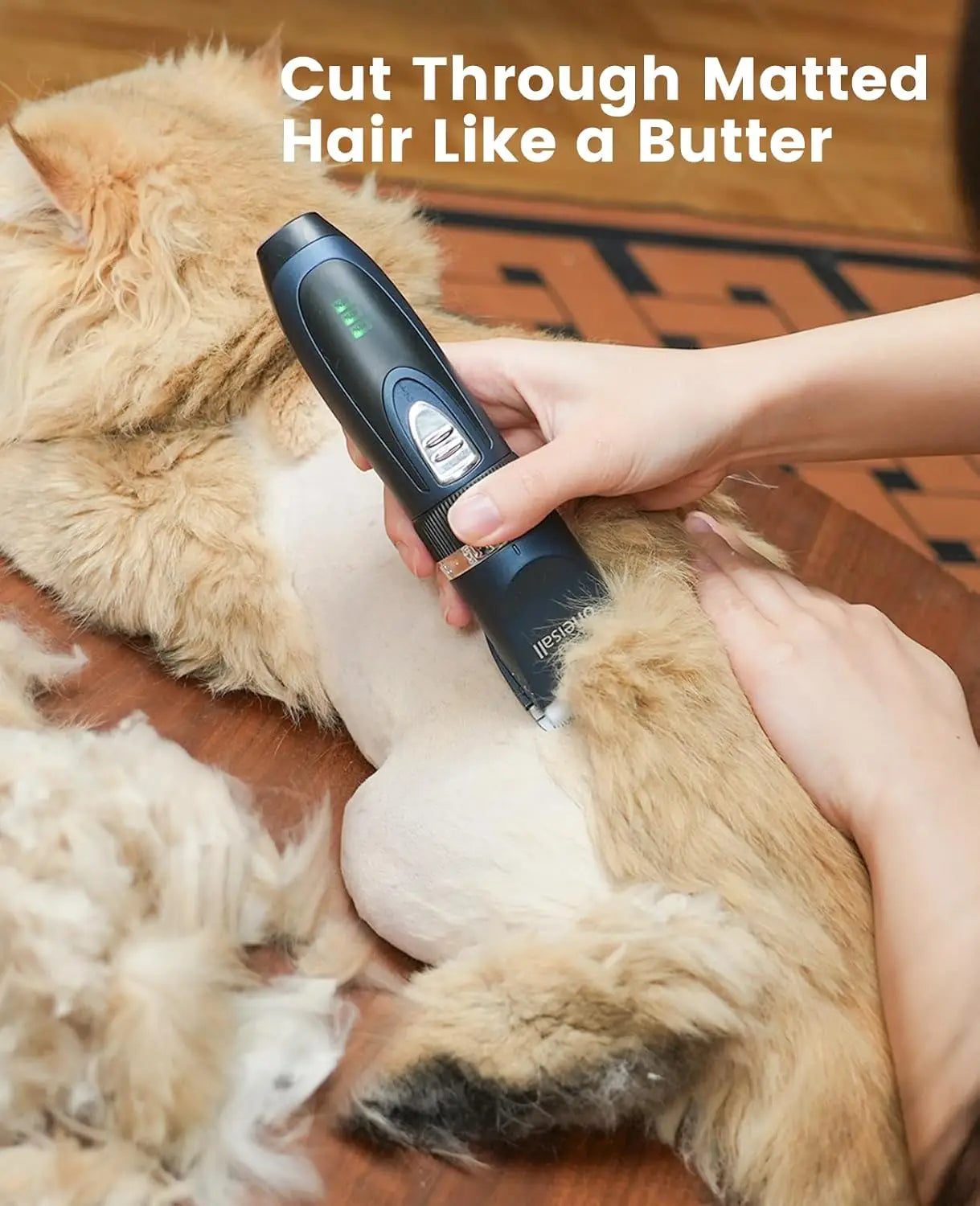 3-in-1 Cordless Cat Grooming Kit for Matted Hair, Quiet Pet Clippers with 2 Speeds & Paw Trimmer