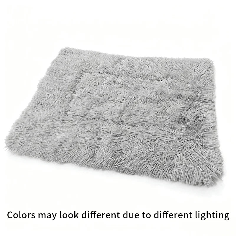 Large Thick Warm Plush Dog Bed & Cat Mat - 1pc Removable Washable Cover, Grey/White Pile, Soft Polyester for All Dog Sizes