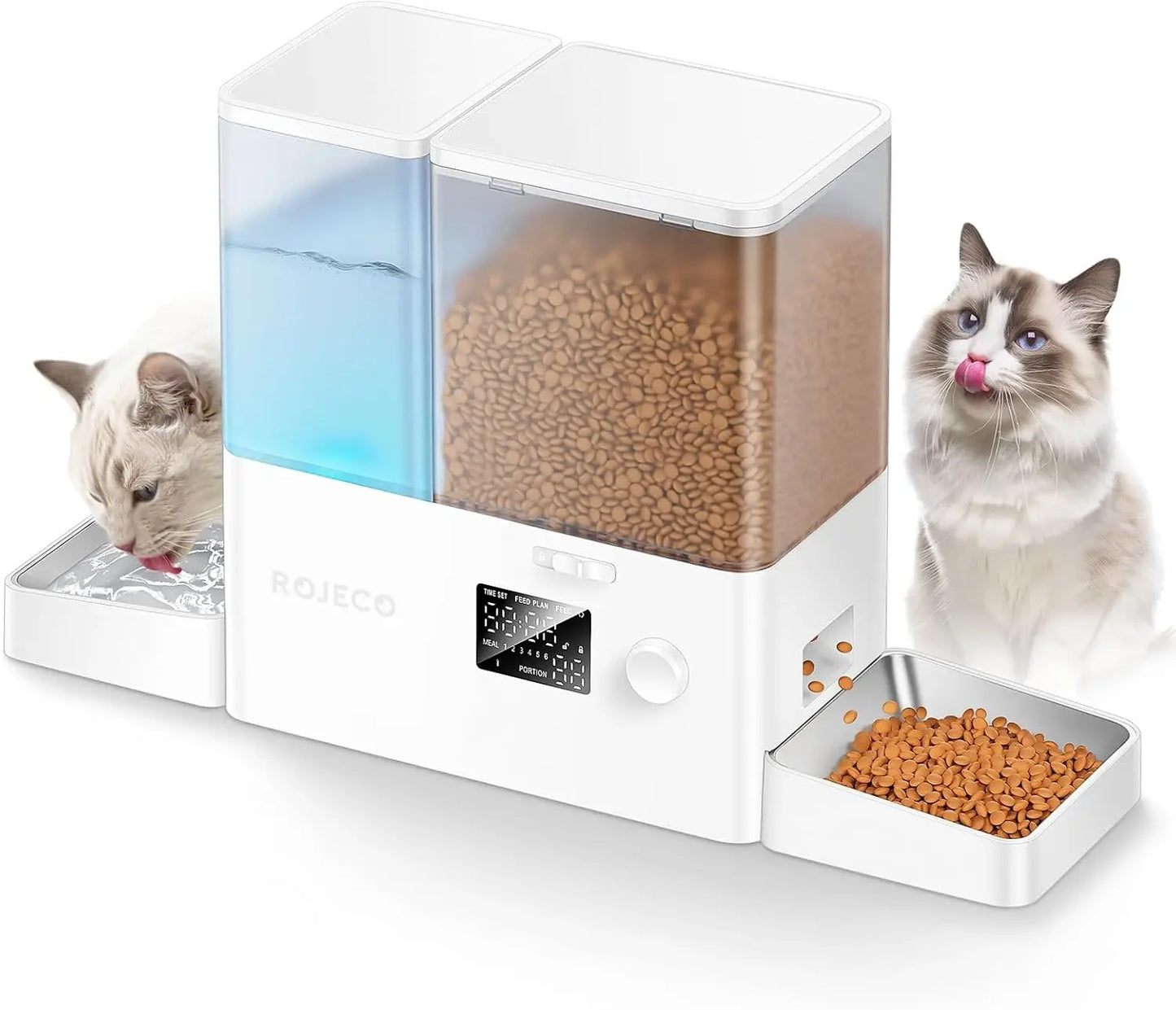 Automatic Cat Feeder and Water Dispenser,36Cups/8.5L 2-in-1 StainlSteel Bowls Large Capacity Cat Food Dispenser and Gravity