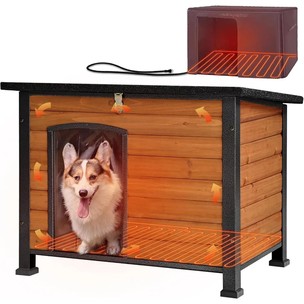 Insulated Outdoor Dog House with Heater, Metal Frame, and Chew-Resistant Cord, 6-Sided Thermal Large