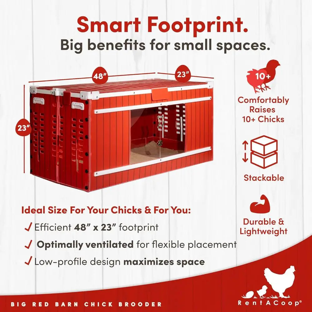 Big Red Barn Chick Brooder | Durable, Lightweight, Easy-Clean, Multipurpose | with Absorbent Hatchling Liners, Jute Liners, LED