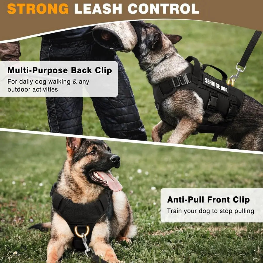 Service Dog Vest Harness for Large Dog, Tactical Working MOLLE Vest with 10 Pet Patches, No Pull Heavy Duty Harness for Trainin