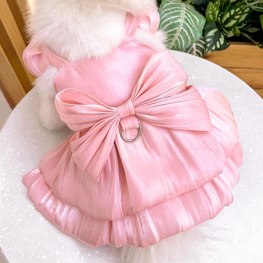 Dog Cat Big Bow Shiny Yarn Skirts Puppy Butterfly Skirt Summer Pet Skirt Princess Dog Wedding Dress Cat Dog Bowtie Clothes