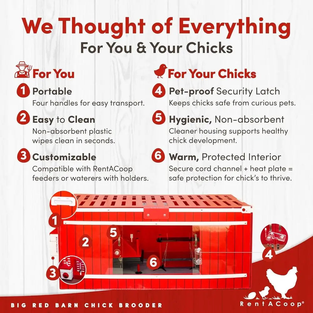 Big Red Barn Chick Brooder | Durable, Lightweight, Easy-Clean, Multipurpose | with Absorbent Hatchling Liners, Jute Liners, LED