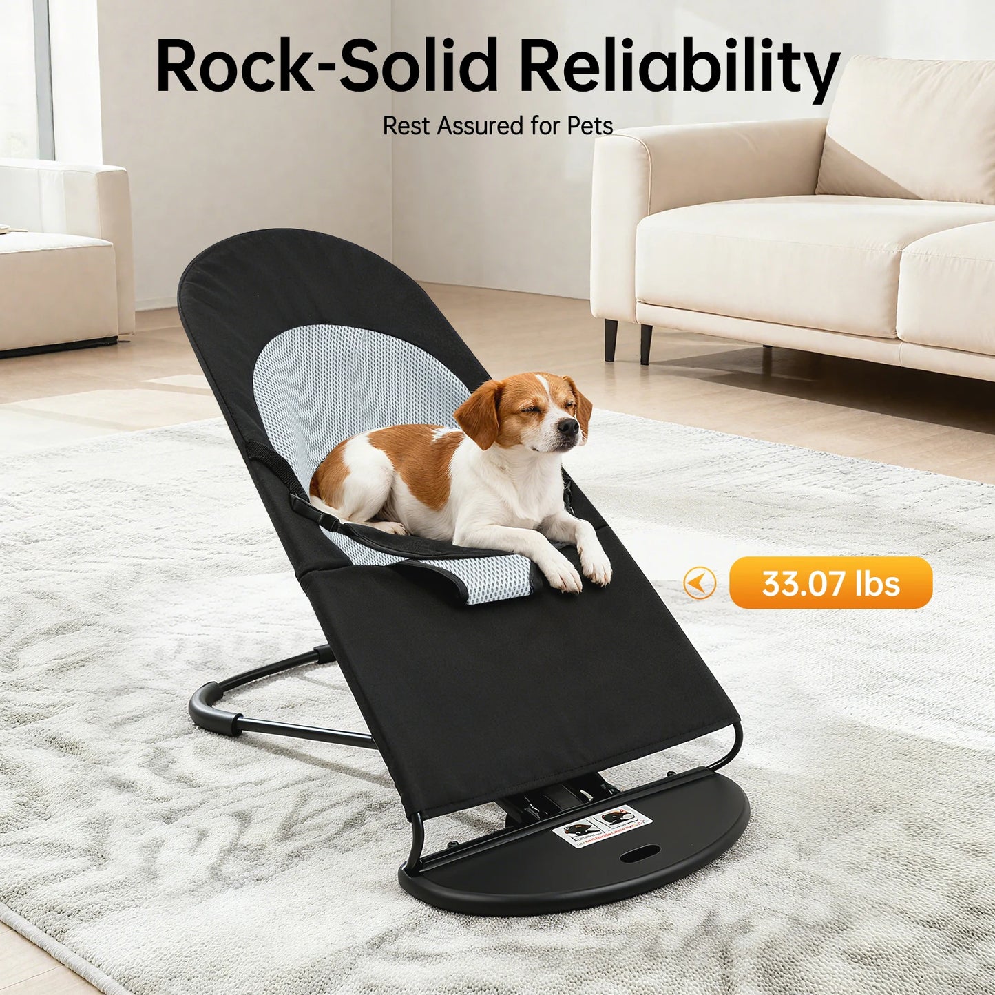 Foldable Pet Rocking Chair for Small Dogs Cats, 33lbs Max Load Washable Mesh Cover with 3 Adjustable Heights