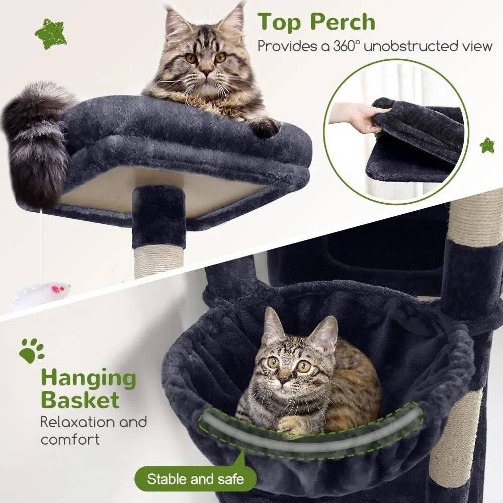81-inch Extra Large Cat Tree for Big Cats 20 lbs, Heavy Duty Scratching Tower with 3 Condos & 8 Posts