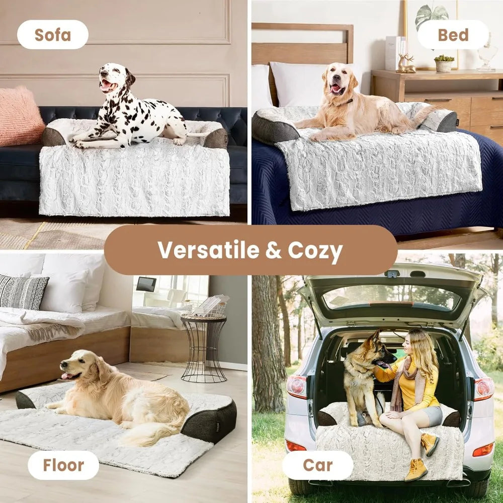 calming large dog bed for couch – 41"x37" washable non-slip plush sofa protector for dogs, removable cover, soft furniture mat i