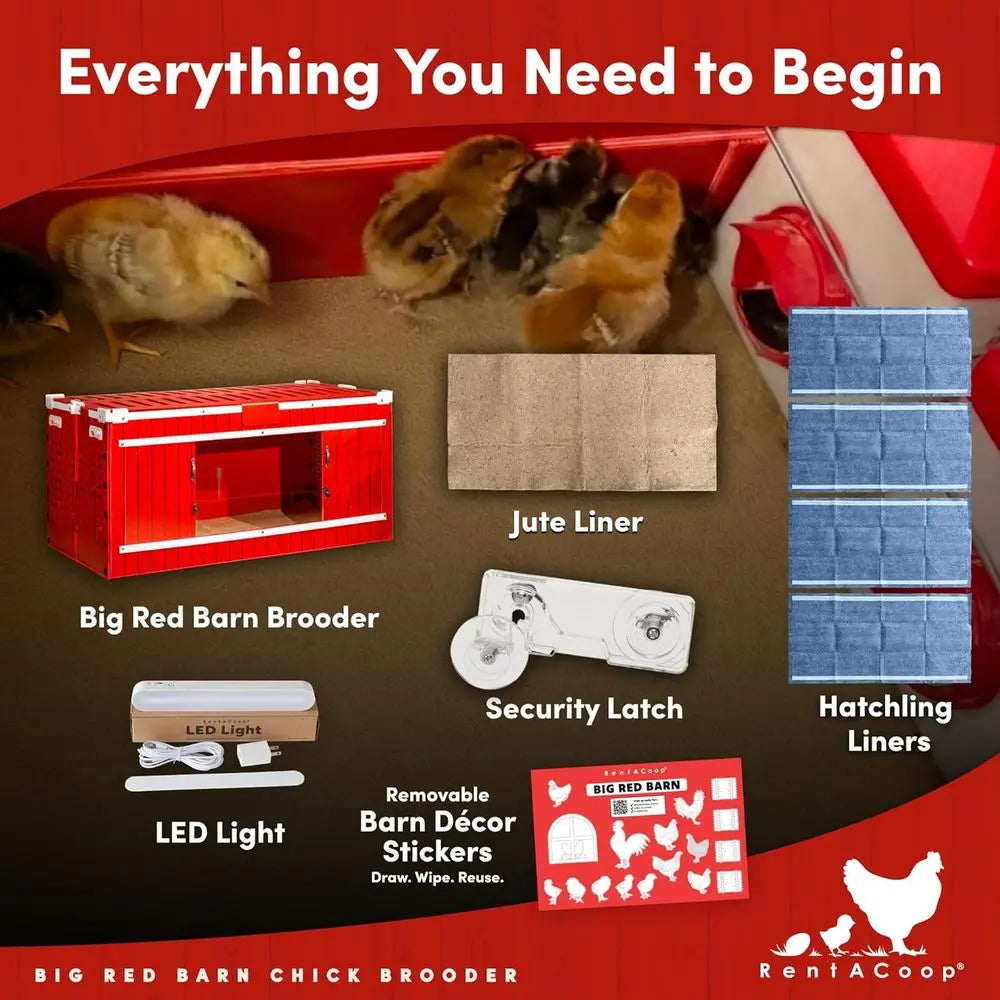 Big Red Barn Chick Brooder | Durable, Lightweight, Easy-Clean, Multipurpose | with Absorbent Hatchling Liners, Jute Liners, LED
