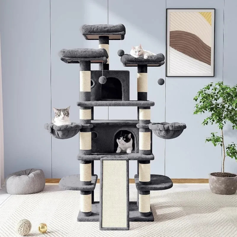 NEW 68 Inches Cat Tree/House and Towers for Big Feline/Scratching Post/Multi-Level Large Kitty Climbing Tree with Condo