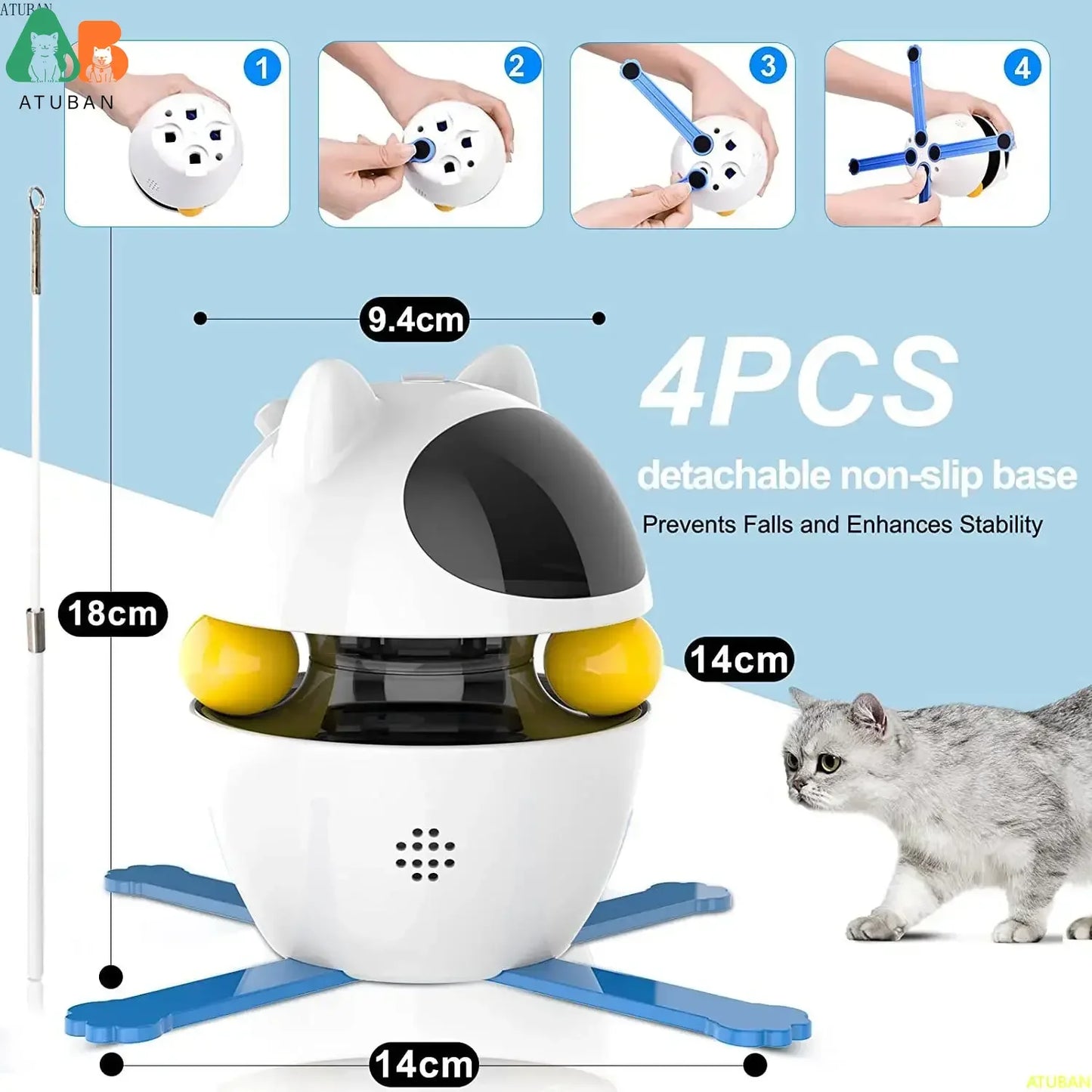 Interactive Cat Toys,3-in-1 Funny Exercise Electric Rotating Cat Toys for Indoor Cats Laser Toy, Automatic Cat Ball Kitten Toys