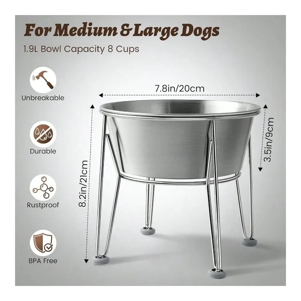 Dog Bowl Dog SuppliesDog Bowls For Large Medium Dogs Stainless Steel 64oz 8 Cup Raised Feeder With NonSlip Base Dual Food Water
