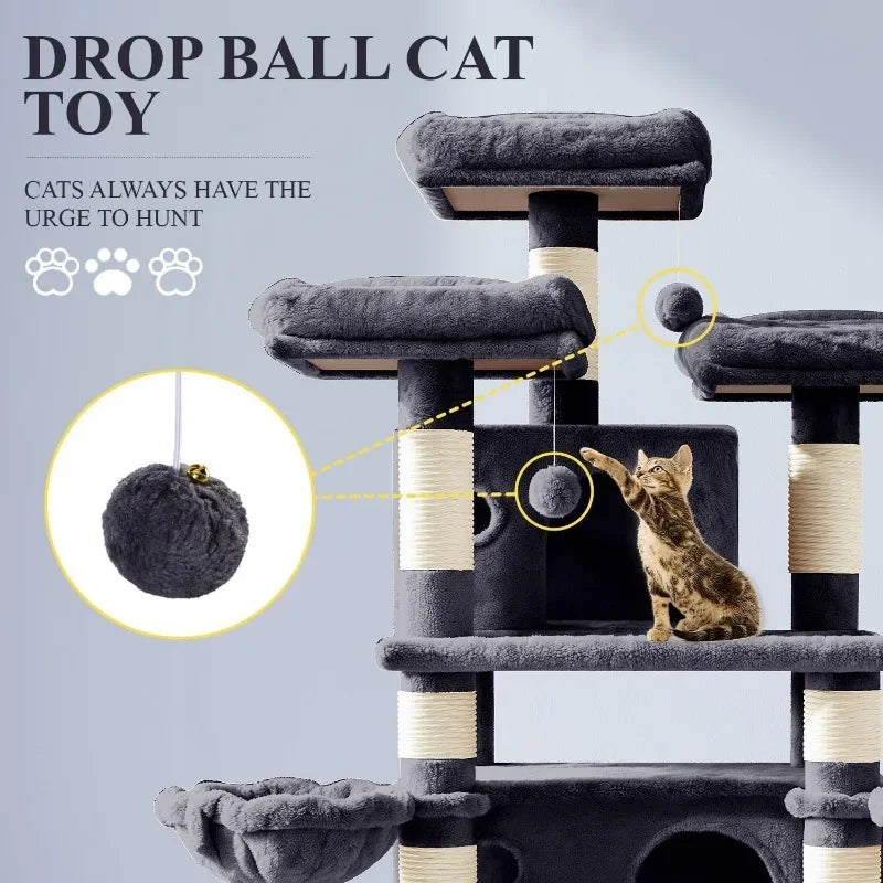 NEW 68 Inches Cat Tree/House and Towers for Big Feline/Scratching Post/Multi-Level Large Kitty Climbing Tree with Condo