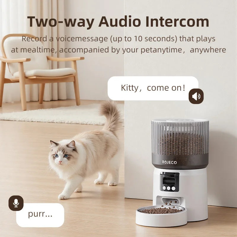 ROJECO Automatic Cat Feeder With 1080P HD Camera Video Smart Cat Food Dispenser WIFI Remote Control Auto Pet Feeder For Cat Dog