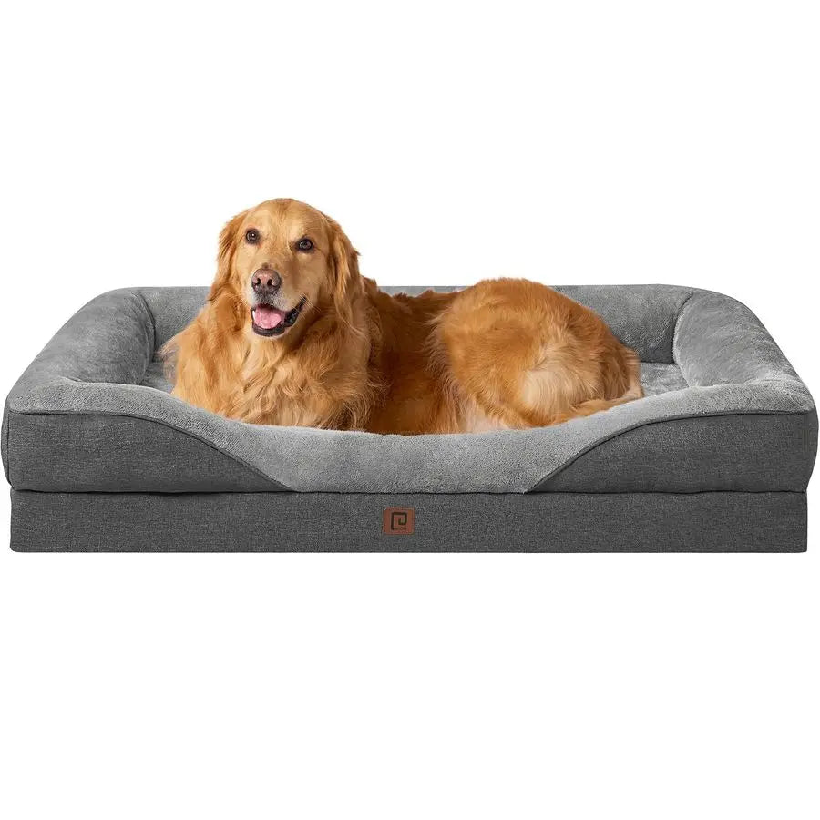 Memory Foam XL Dog Bed for XLarge Sized, Extra Large Orthopedic Dog Sofa with Sides and Waterproof Liner, Washable Bolster Pet