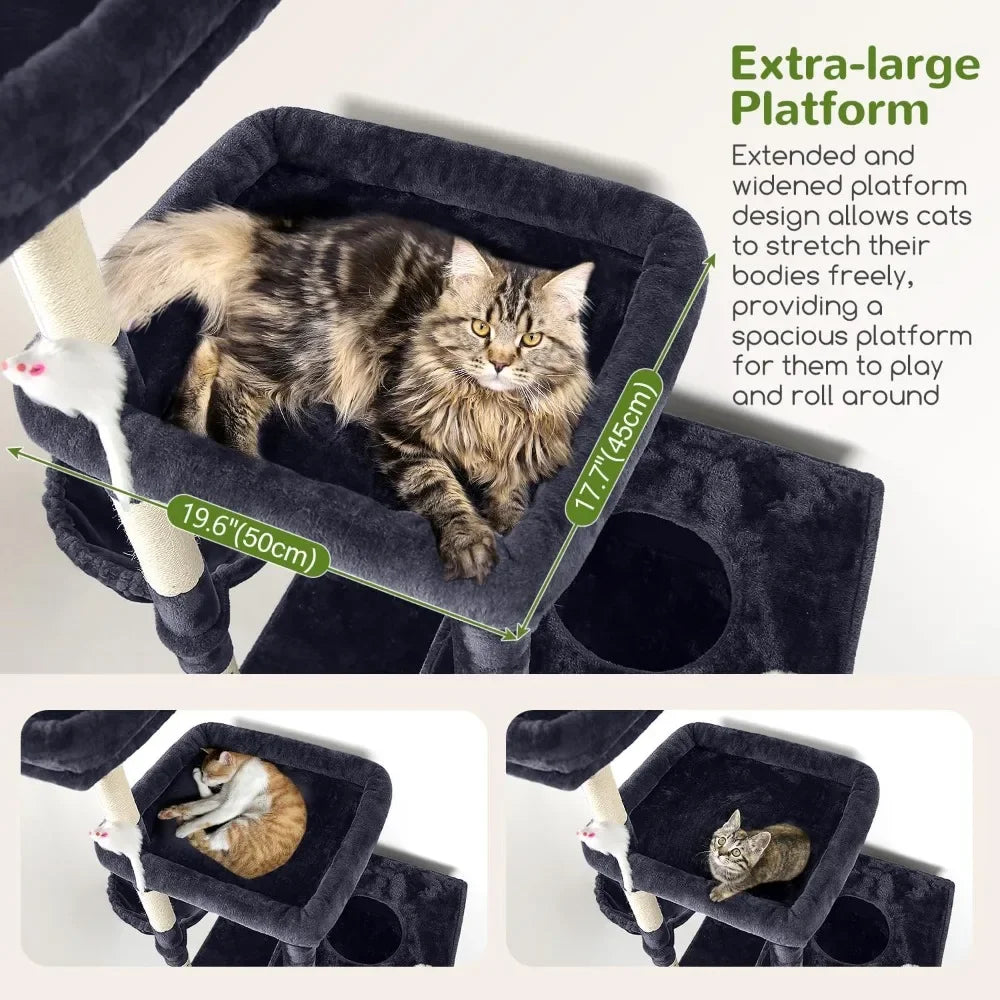81-inch Extra Large Cat Tree for Big Cats 20 lbs, Heavy Duty Scratching Tower with 3 Condos & 8 Posts