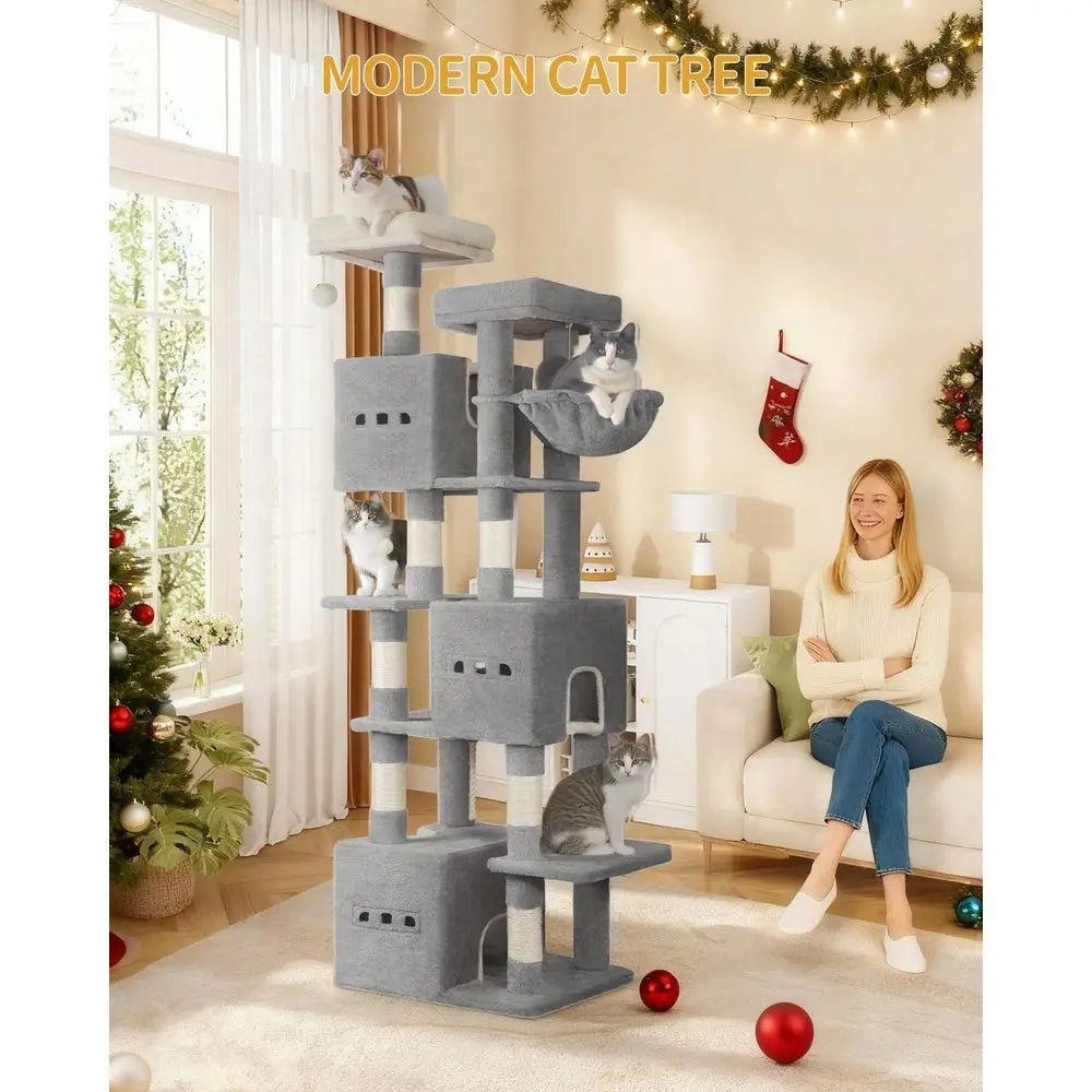 Cat Tree Rascadores Para Gatos Cat Supplies 76 Cat Tree, Large Cat Tower For Indoor Cats, Cats House Furniture With 2 Platforms,