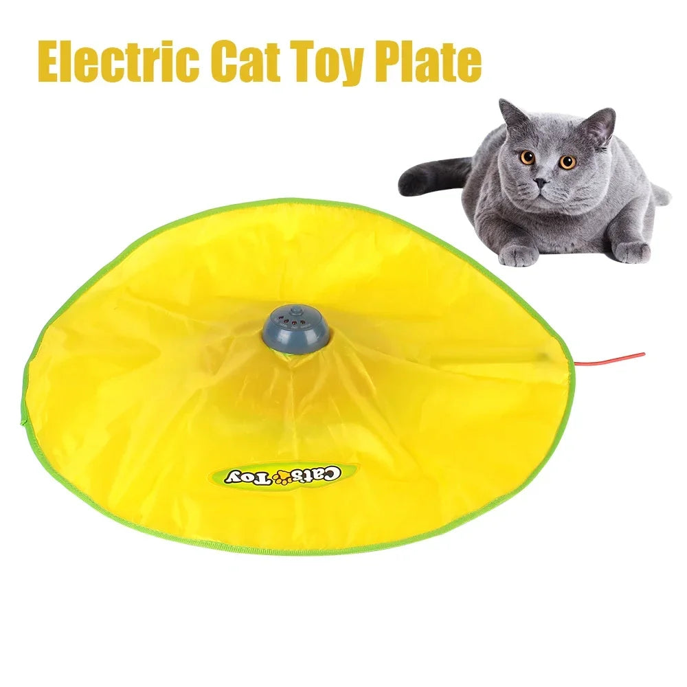 Electric Cat Toy Plate 4 Speeds Automatic Interactive Pet Toy For Cat Kitty Motion Undercover Mouse Fabric Moving Feather Toy