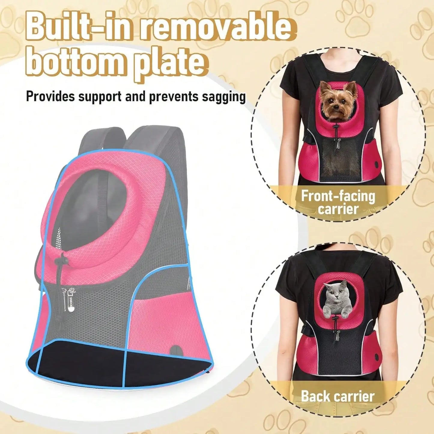 Small Dog Front Backpack Ventilated Mesh Dog Travel Backpack With Safety Belt For Travel, Hiking, Cycling & Outdoor Adventures (