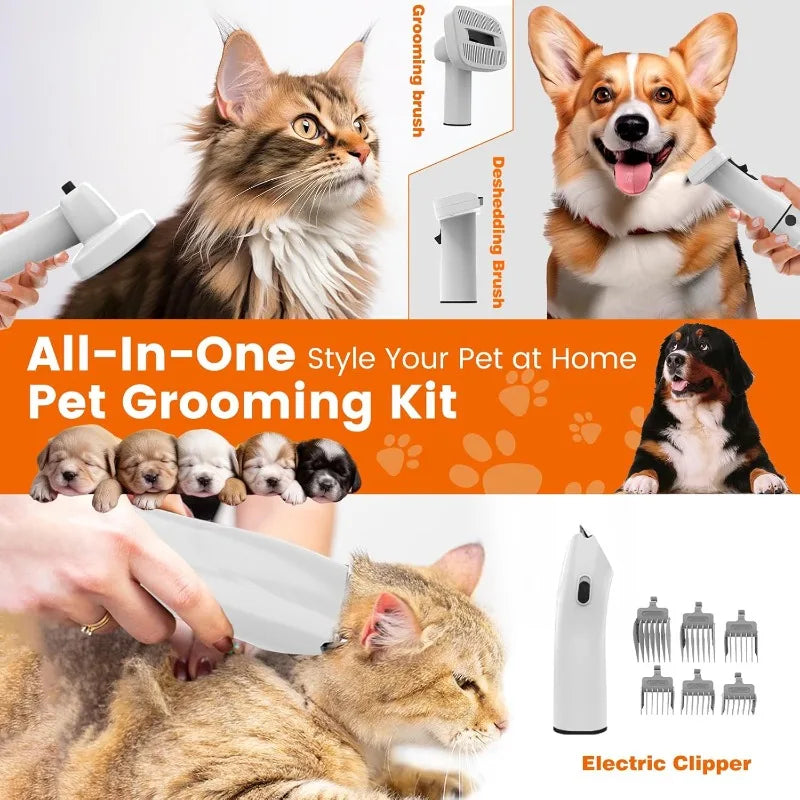 Dog Grooming Vacuum, Dog Grooming Kit with Pet Clippers, 12,000Pa Pet Hair Grooming Vacuum for Dogs, Vacuum Brush for Shedding G