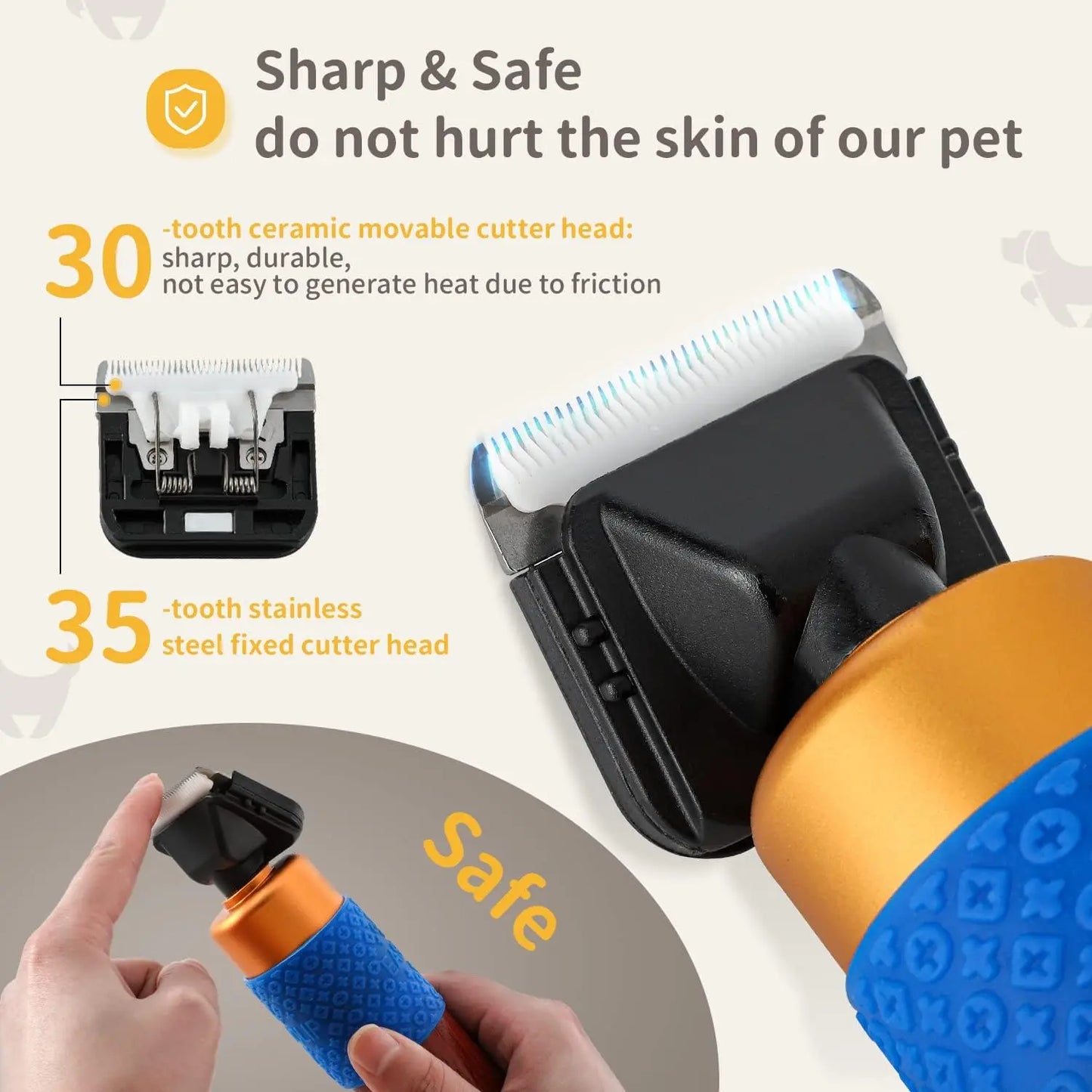 200W Low Noise Pet Hair Clipper Kit with Spare Blade for Dog Cat Sheep Grooming
