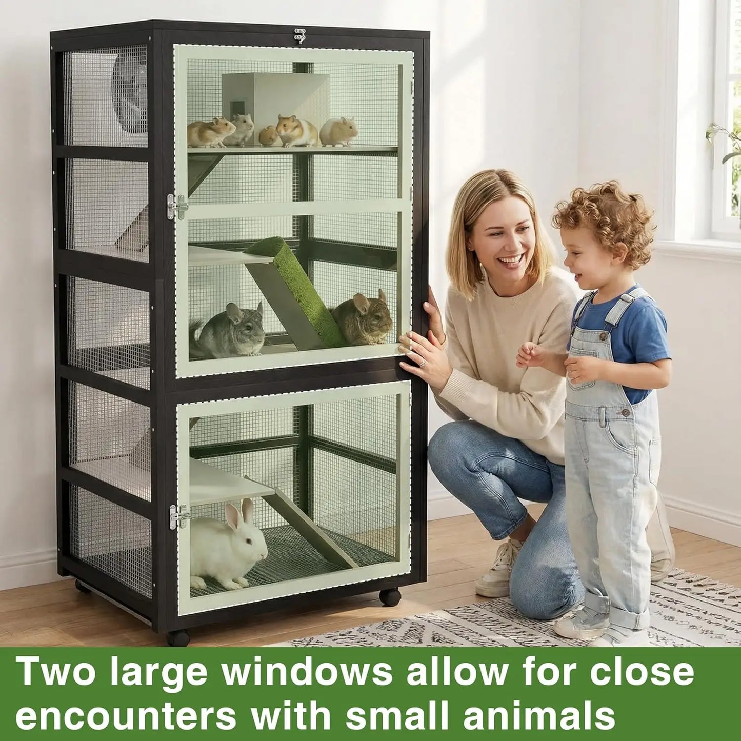 5-Tiers Small Animal Critter Cage Large Ferret Cage 55''H Chinchilla Cage with Easy-Clean Removable Tray, Hamster Wheel, Tunnel