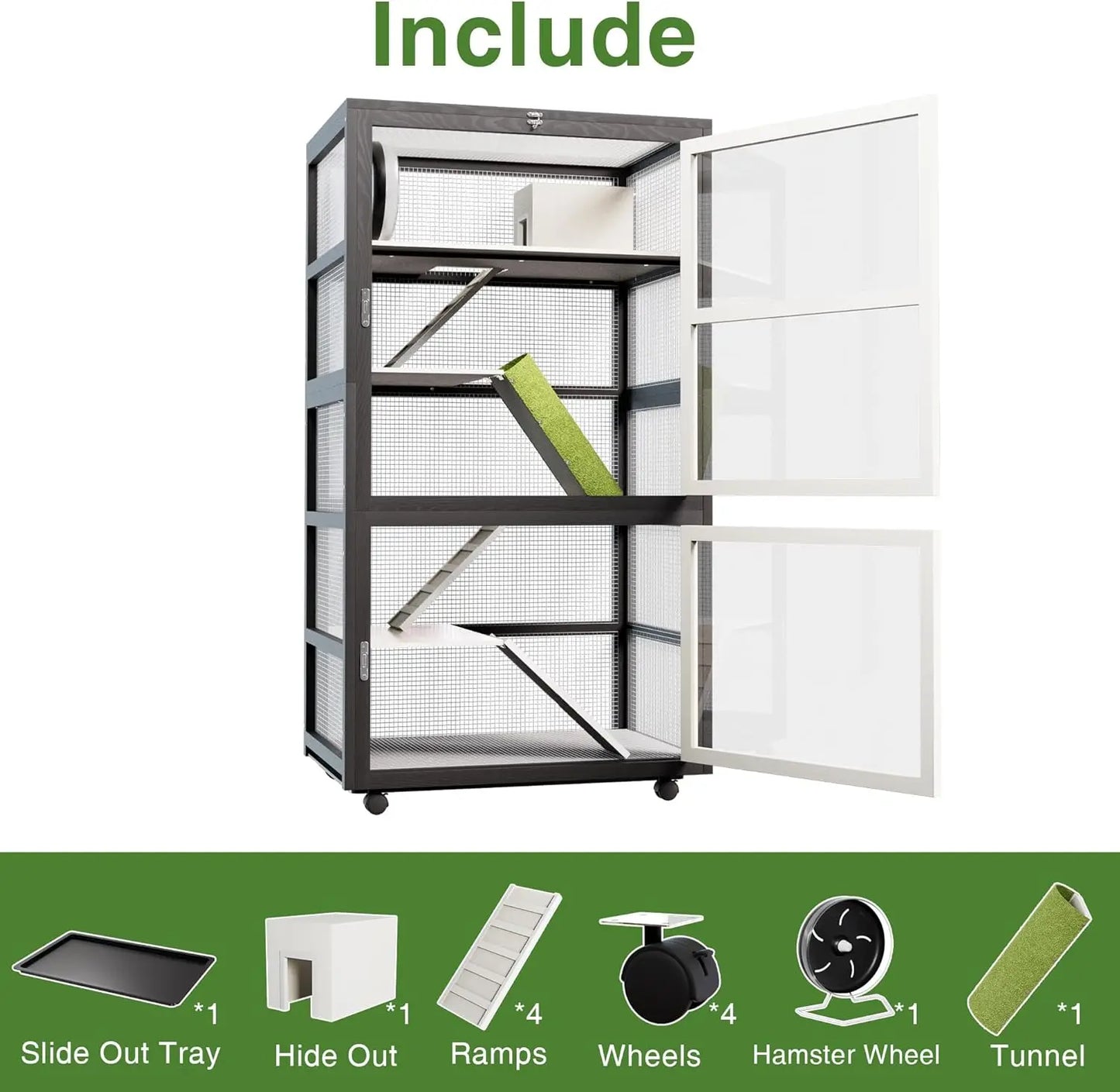 5-Tiers Small Animal Critter Cage Large Ferret Cage 55''H Chinchilla Cage with Easy-Clean Removable Tray, Hamster Wheel, Tunnel