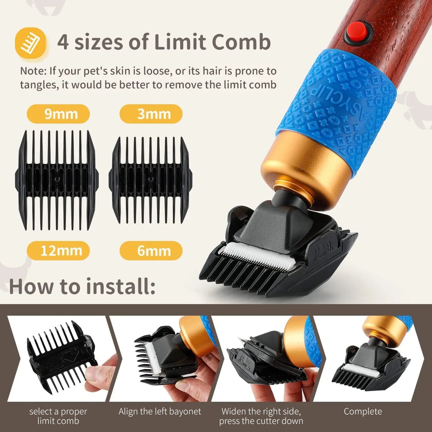 200W Low Noise Pet Hair Clipper Kit with Spare Blade for Dog Cat Sheep Grooming